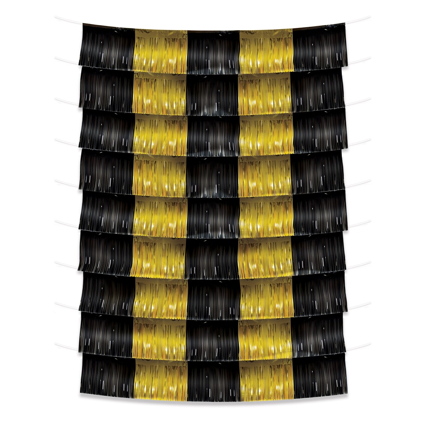Beistle 9&#xBE;in. x 6Feet Standard Metallic Fringe Garland Backdrop - Black and Golden - 12 Pack