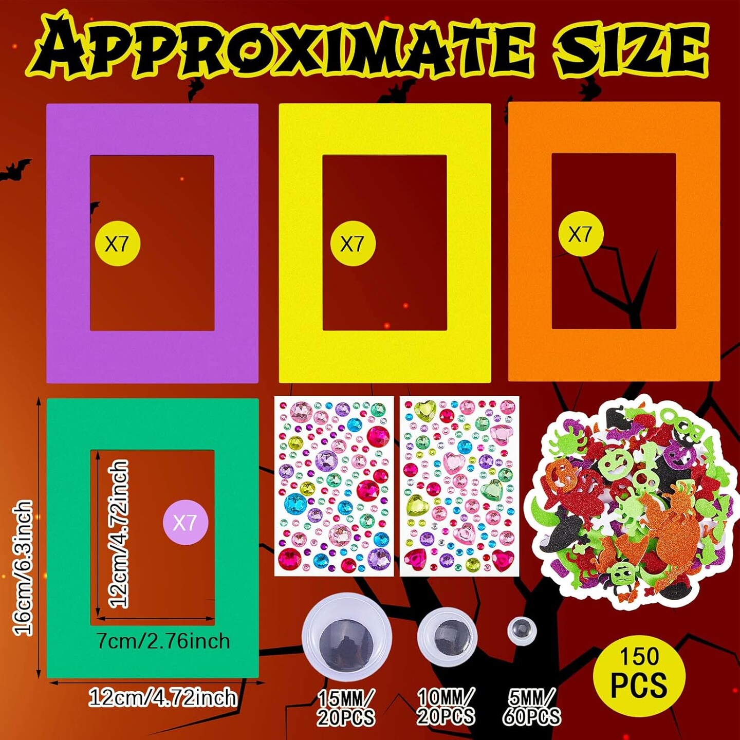 Kits for Kids, Foam Picture Frames DIY Craft Photo Frames with Pumpkin Ghost Foam Stickers Eyeball Stickers Gem Stickers for Kids Party Home Classroom Activities