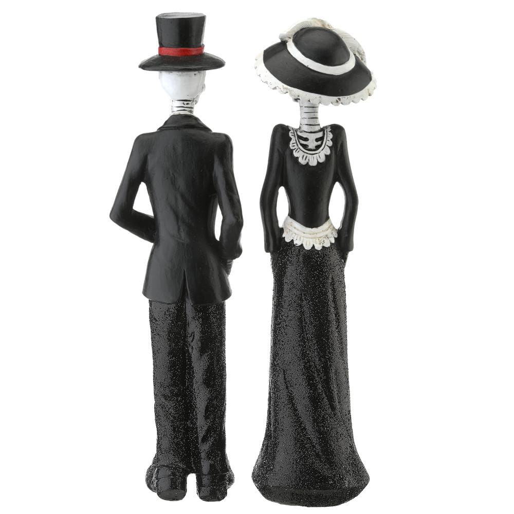 13 Inch Black Outfitted Skeleton Couple for Halloween