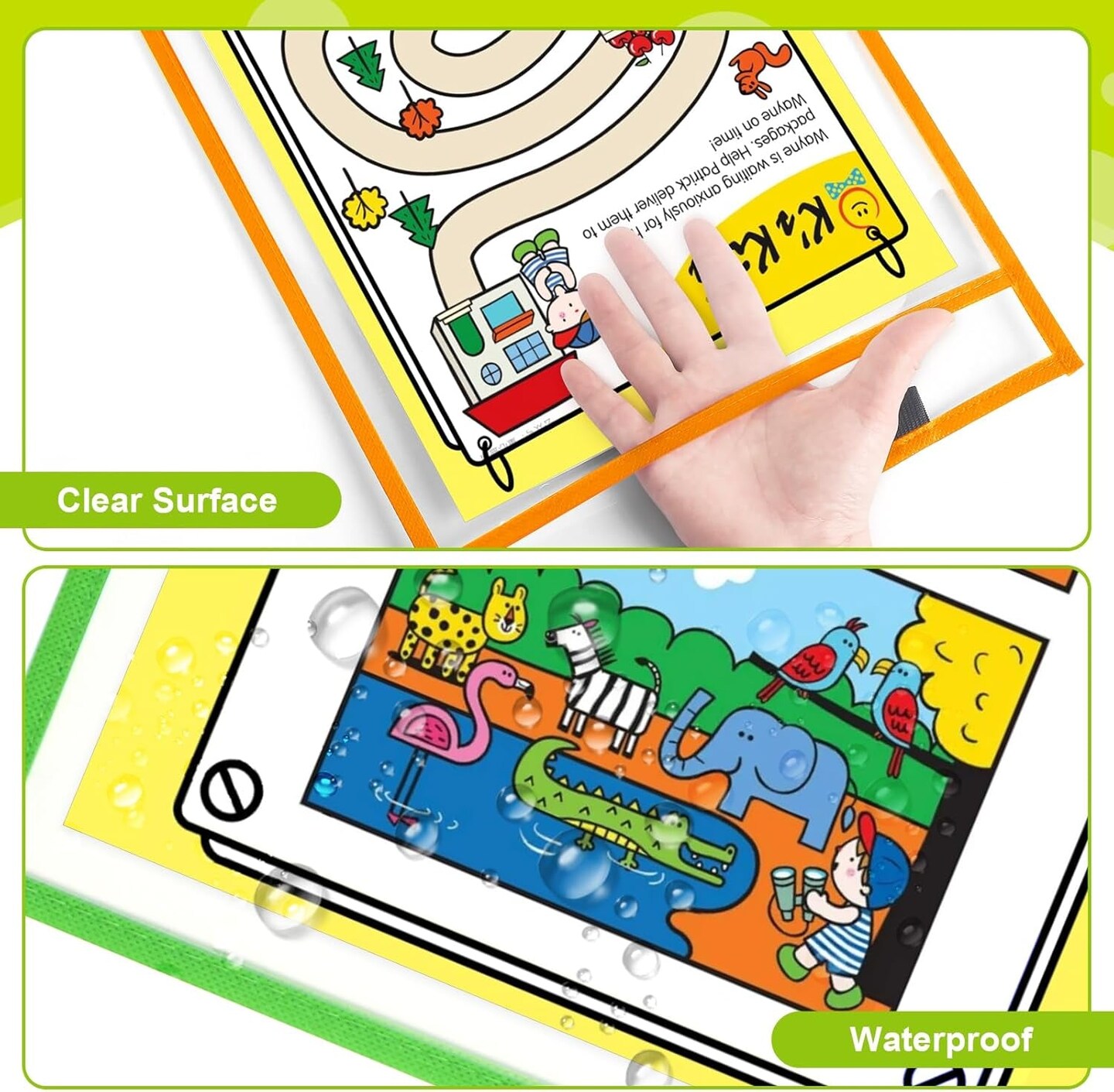 Dry Pockets with 2 Rings, 10 X 14 Oversized Reusable Dry Erase Pocket Sleeves in 10 Colors Bulk, Plastic Clear Sheet Protectors for Classroom School Teacher Supplies Storage