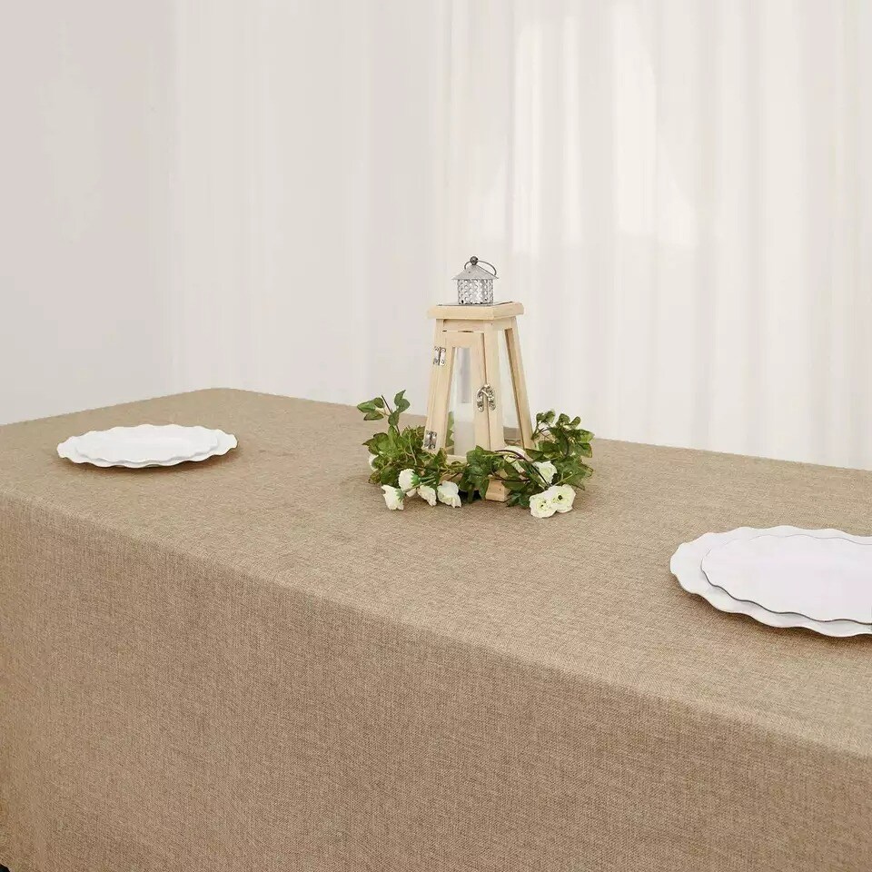 60x102" Natural Rectangular Faux Burlap Tablecloth Wedding Party Decorations