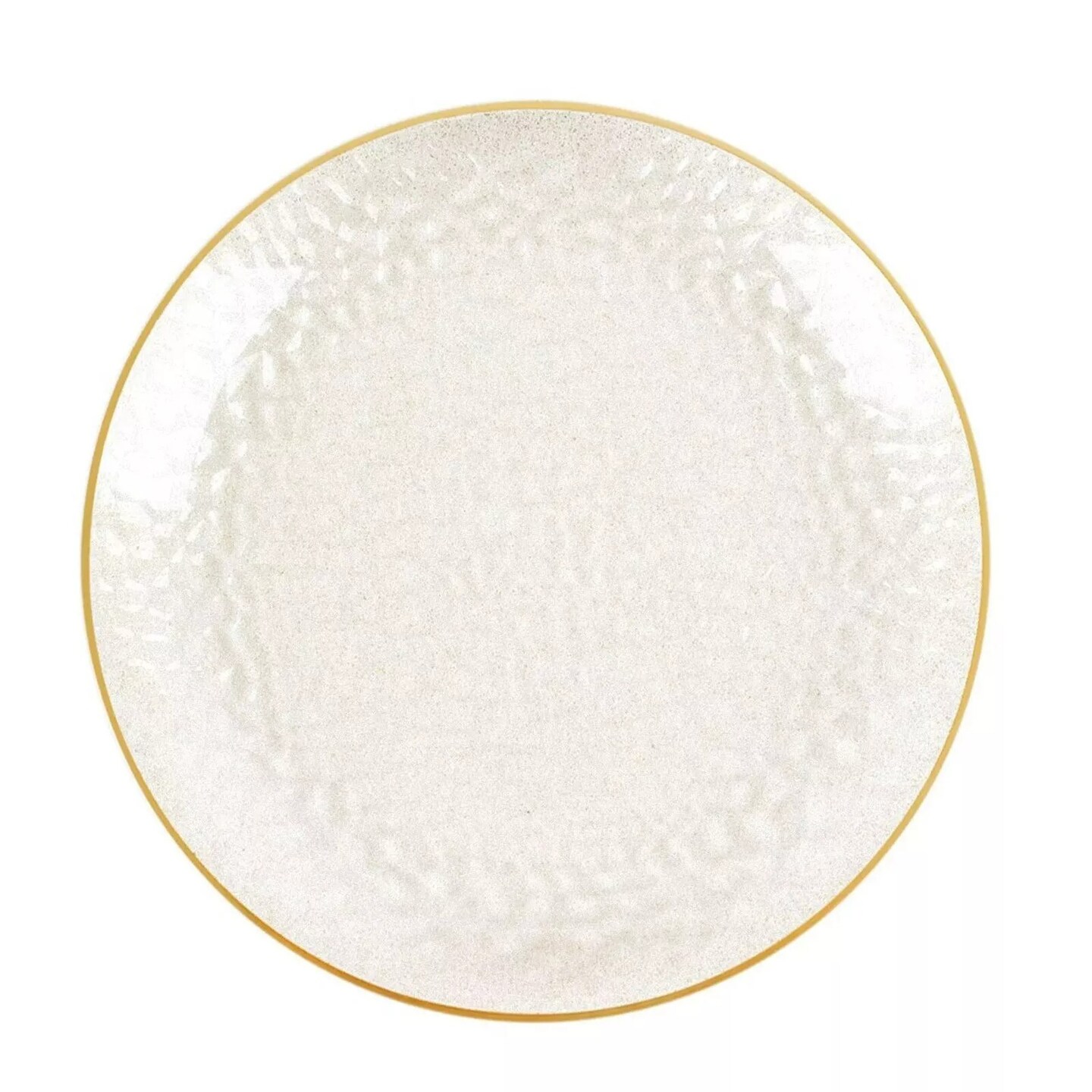 CLEAR 10 Round 13&#x22; Hammered Plastic Charger Plates Glitter Gold Rim Party