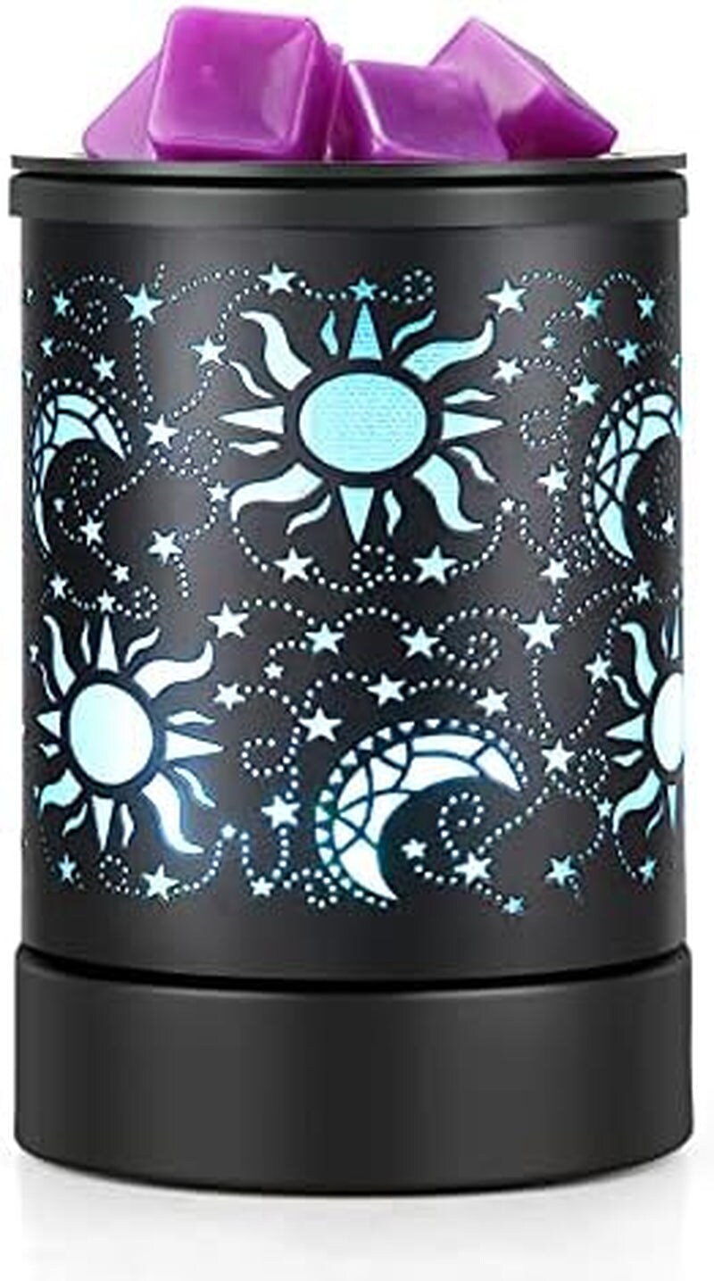 Sun Moon Star Electric Oil Warmer Black Metal Wax Warmer for Scented Wax with 7 Colors Changing LED Nightlight PTC Element Reusable Silicone Liner Scented Wax Warmer for Home Decor&#x2026;