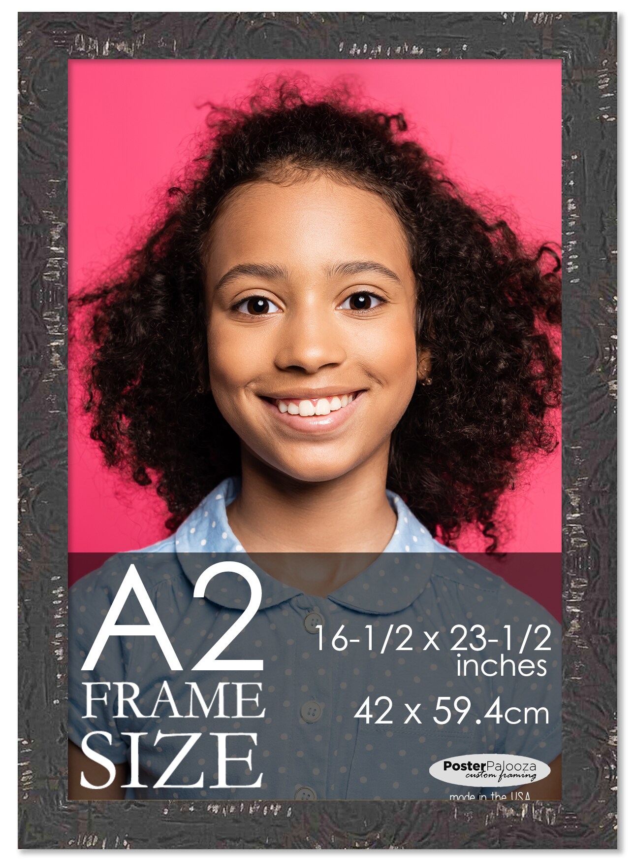 Photo Size Shabby Chic Black Picture Frame - UV Acrylic, Foam Board Backing, Hanging Hardware