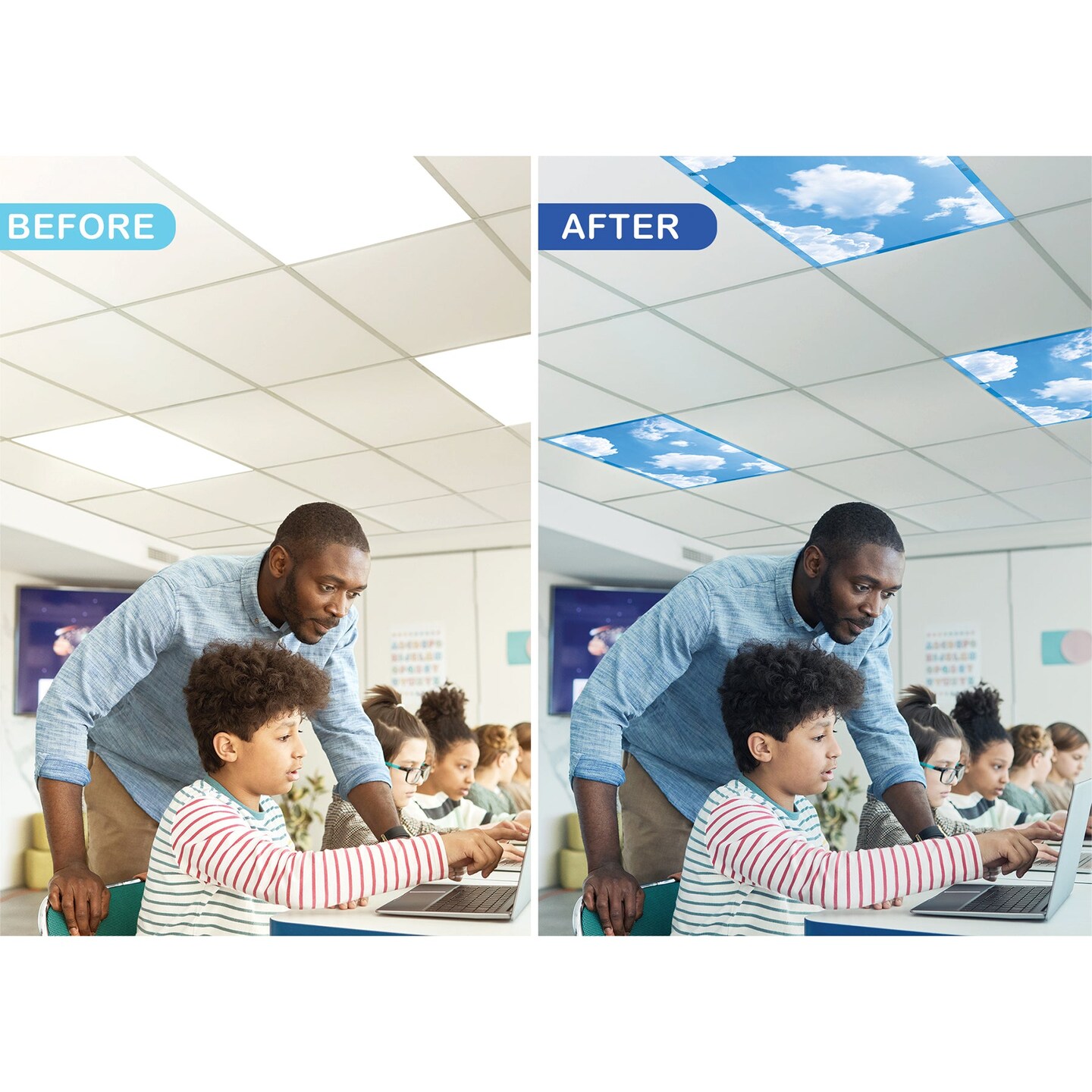 Calming Covers Ceiling Light Filters, 2&#x27; x 4&#x27;, Clouds, Pack of 4