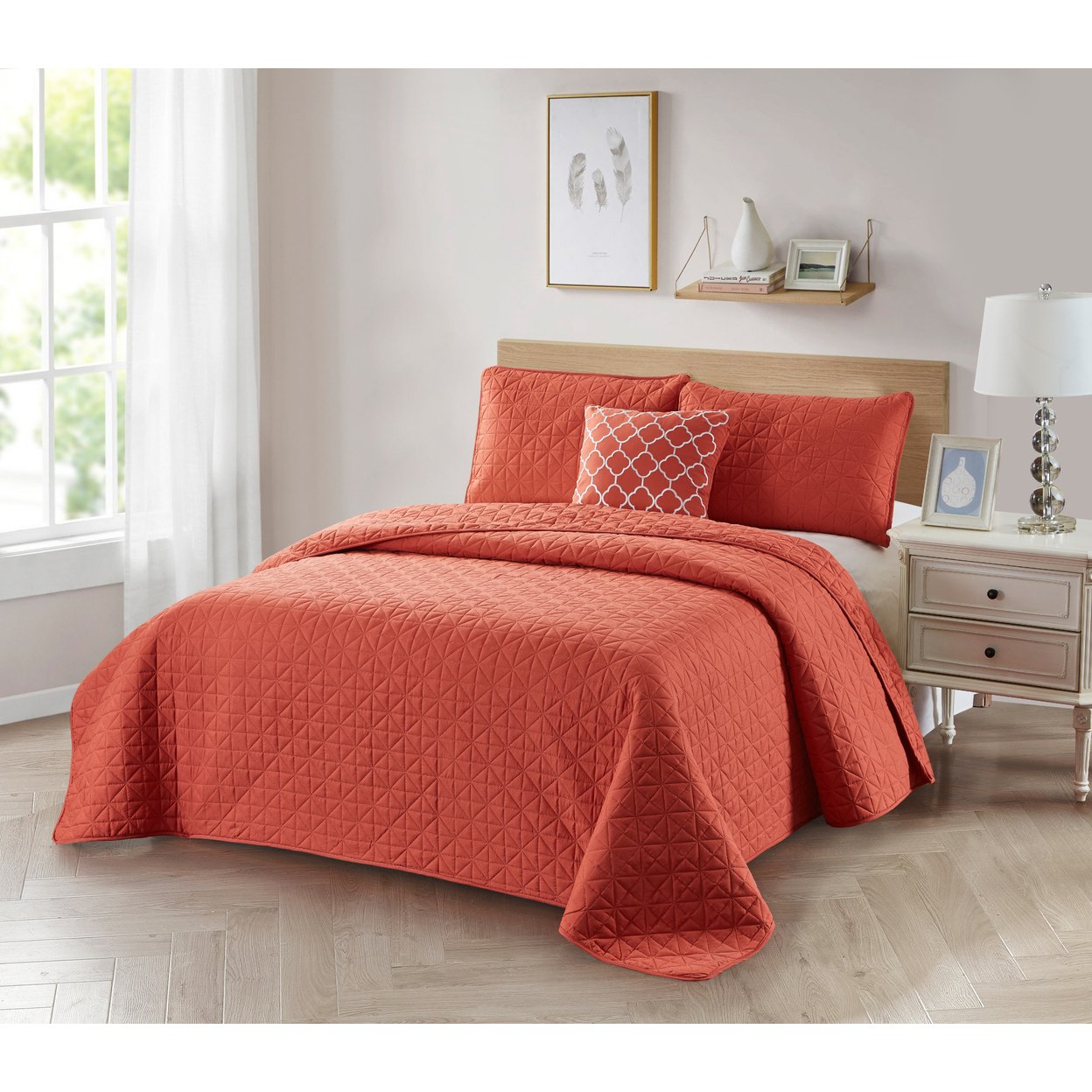 Bibb Home 4 Piece Quilt Set Solid Color Lightweight Reversible With Cushion