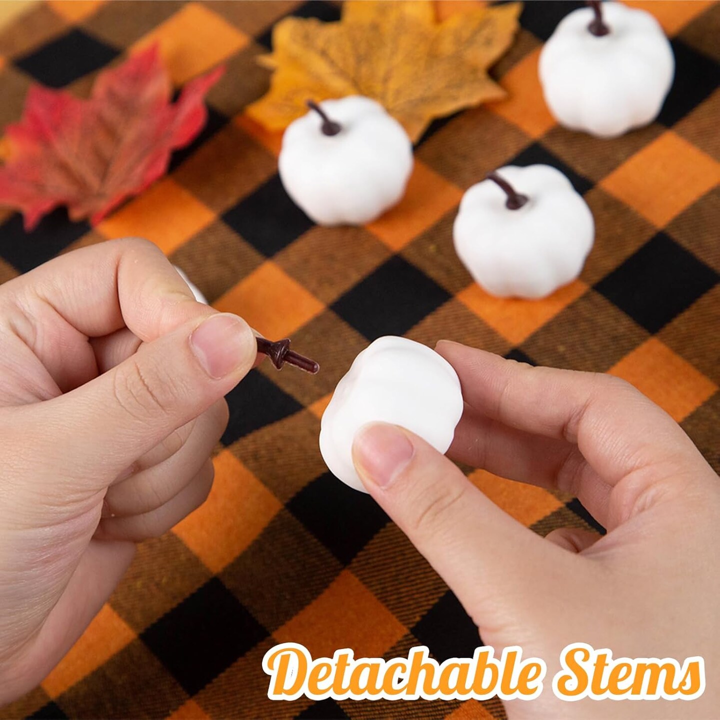 Artificial Pumpkins White Mini Pumpkins Fake Maple Leaves for Fall Wedding Thanksgiving Table Decor