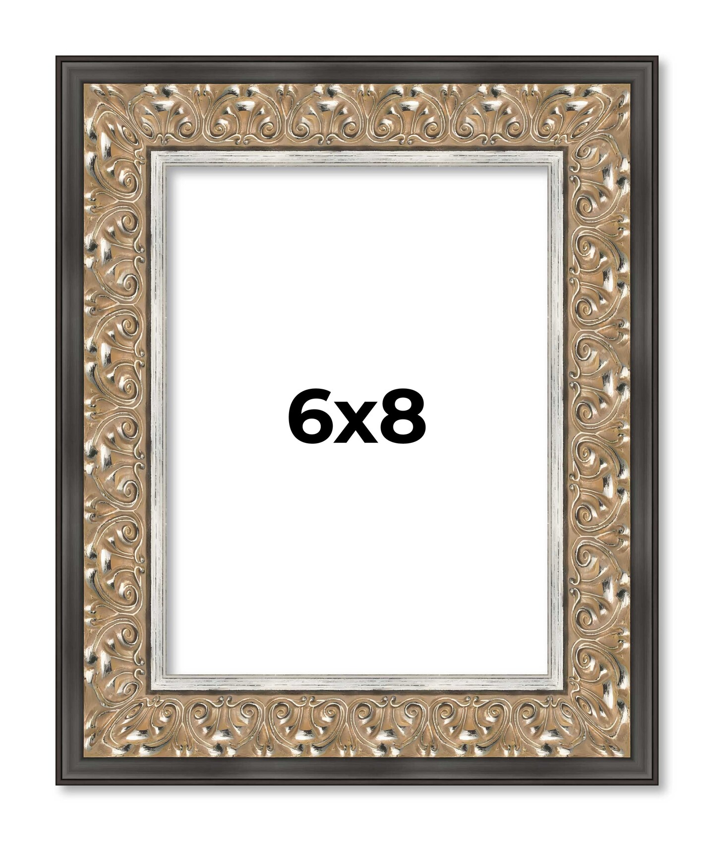 6x8 Ornate Silver Picture Frame - UV Acrylic, Foam Board Backing