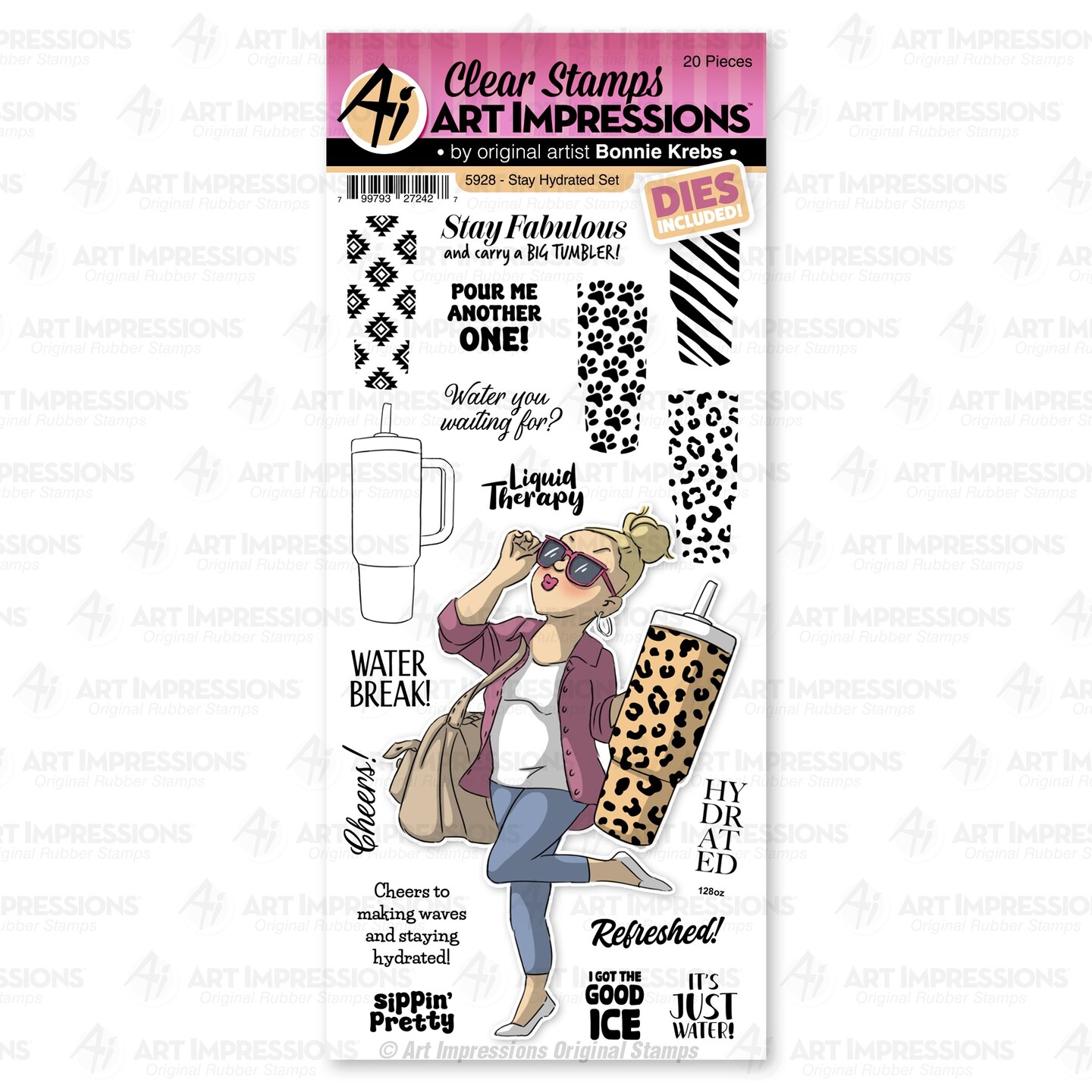 Art Impressions Laugh Lines Stamp &#x26; Die Set-Stay Hydrated