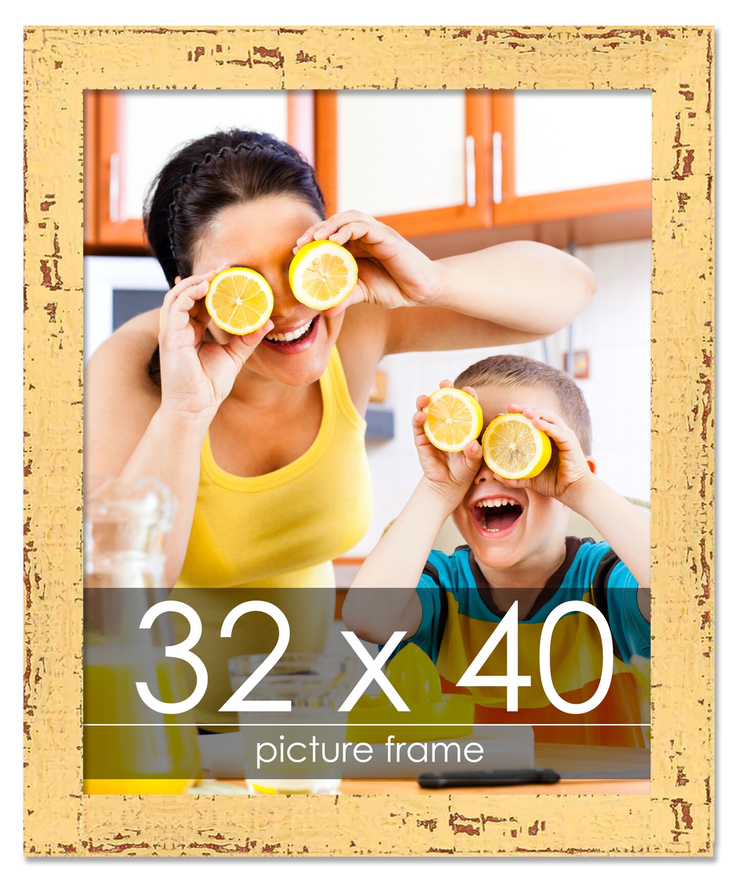 Photo Size Shabby Chic Yellow Frame - UV Acrylic, Foam Board Backing, Hanging Hardware