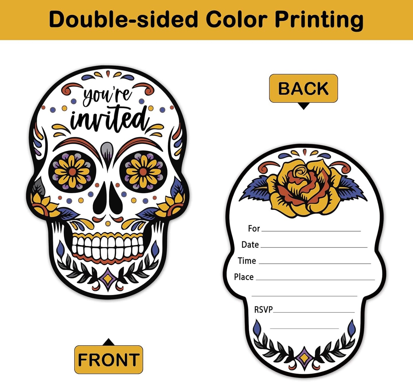 Halloween Sugar Skull Party Invitations with Envelopes &#x26; Stickers