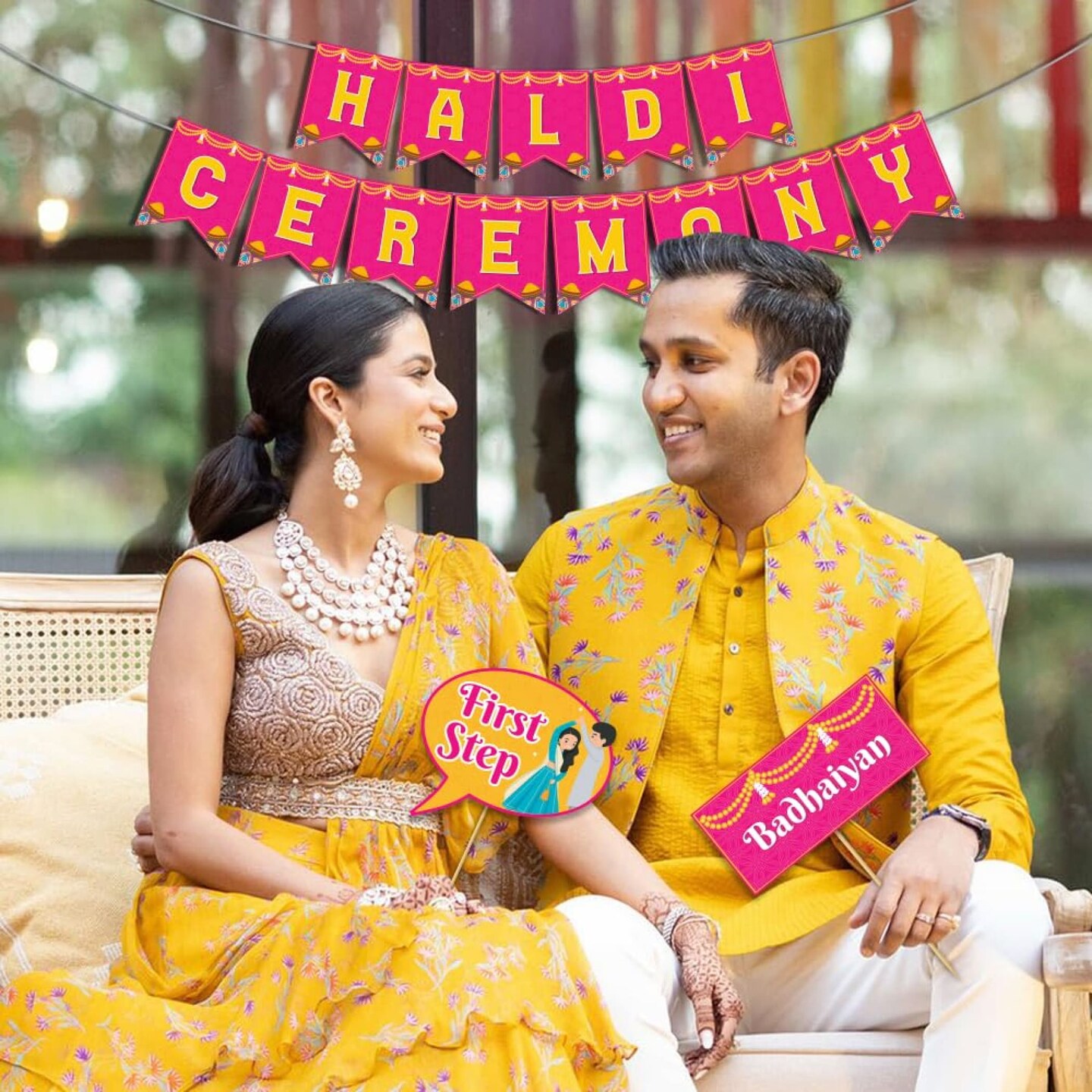 25 Pcs Haldi Photo Booth Party Props &#x26; 1 Pcs Haldi Ceremony Banner Wedding Photoshoot Haldi Decoration Marriage Props for Bride and Family