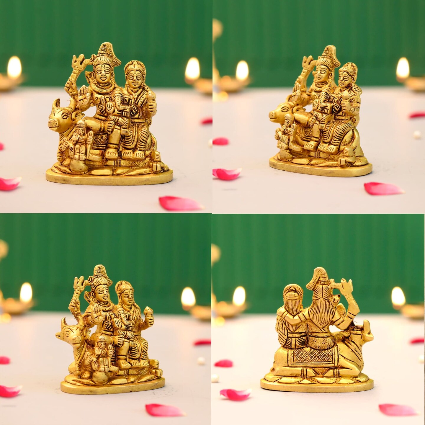 Brass Shiv Parivar Idol Statue Hindu God Shiva Parvati Ganesha Kartikeya Nandi Family Murti Sculpture - Pooja Home Temple Mandir Decor - Decorative Showpiece Housewarming Gift (3.7 Inches)