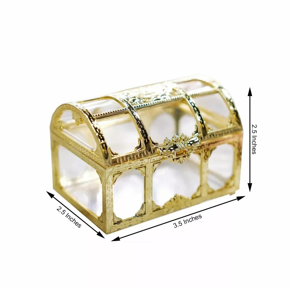 24 Clear Gold 2.5&#x22; tall Mini Treasure Chests Favor Boxes Wedding Party Supplies