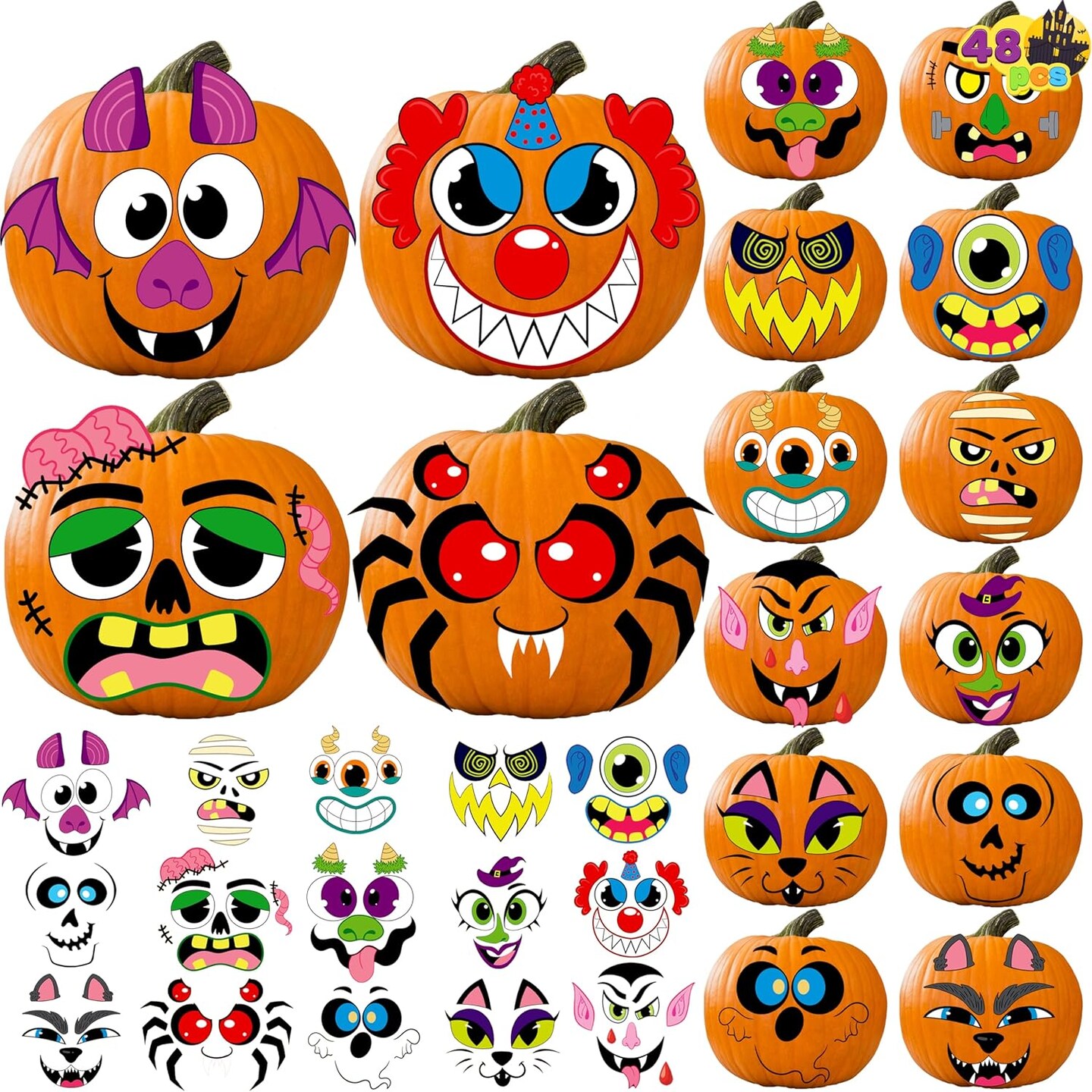 48 Pcs Halloween Pumpkin Stickers, Halloween Party Favor
