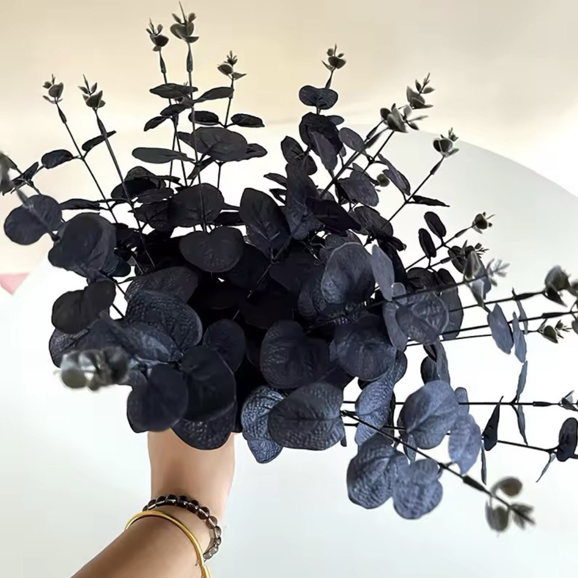 Artificial Black Eucalyptus Stems for Home Halloween Farmhouse Decor Faux Eucalyptus Leaves Branches Gothic Bathroom