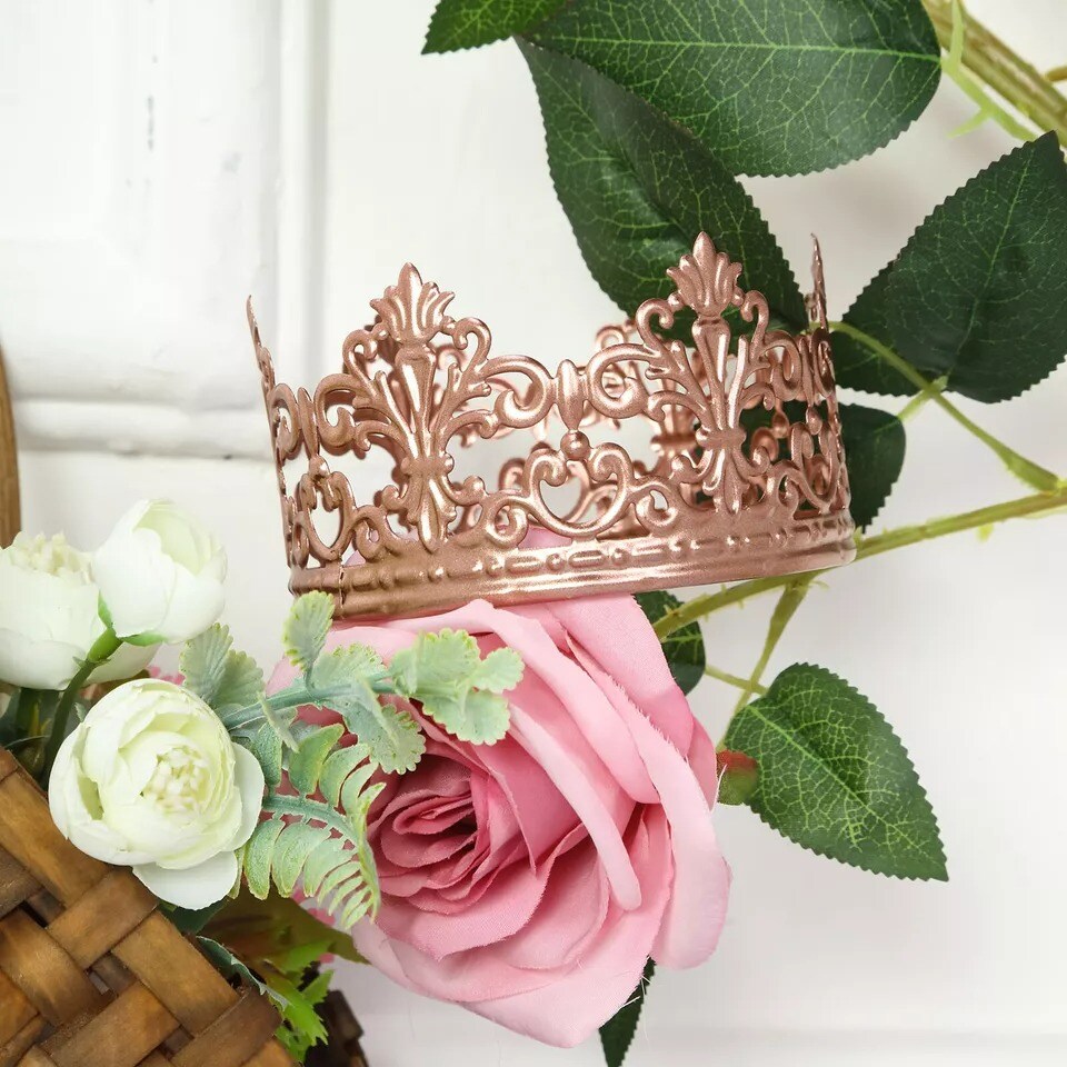 4&#x22; wide Rose Gold Royal Metal Crown Cake Topper Birthday Party Event Centerpiece