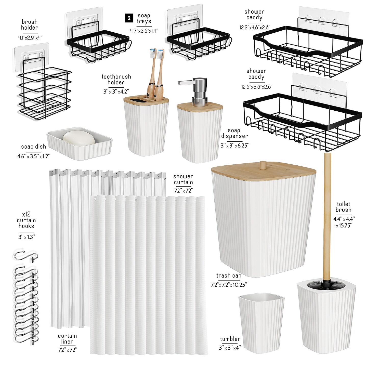 Clara Clark Shower Caddy & Bathroom Accessories Set with Bath Rugs