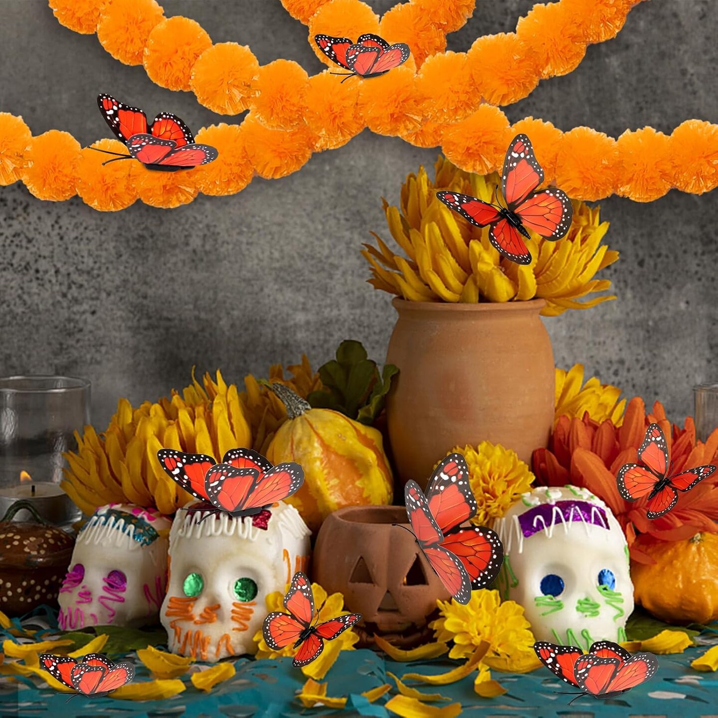 5ft Marigold Garland Long Strands Orange Artificial Marigold Flowers Garland