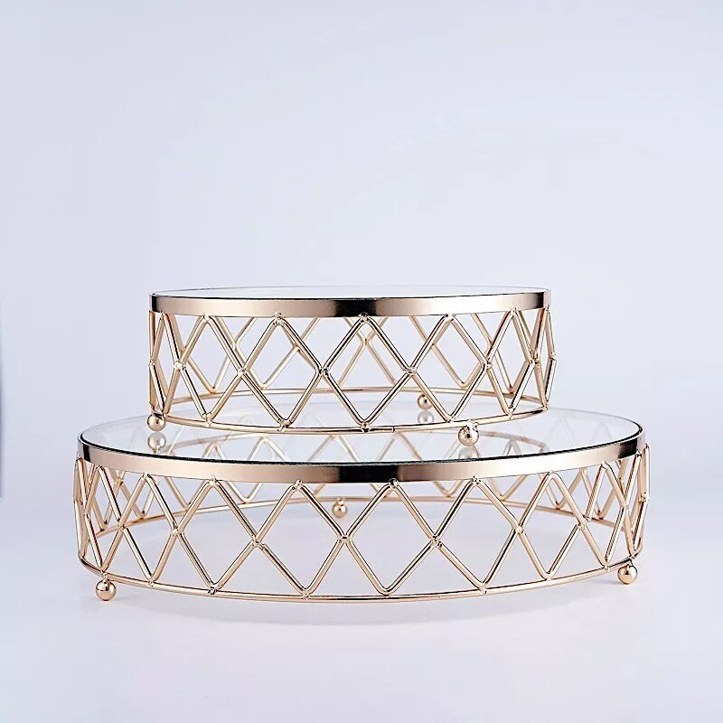14&#x22; Gold Clear Round Metal Glass Geometric Cake Stand Wedding Party Decorations