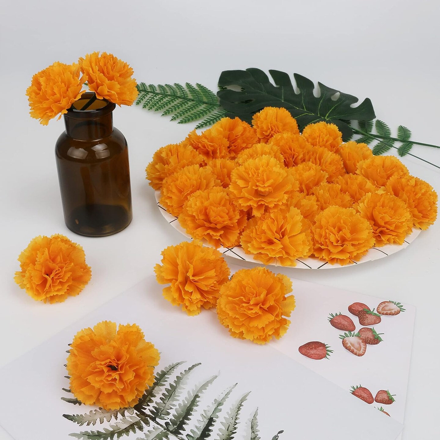 Marigolds Decoration Set,Orange Marigold Flowers Decor For Diwali,Indian Festival,Traditional, Backdrop,Parties
