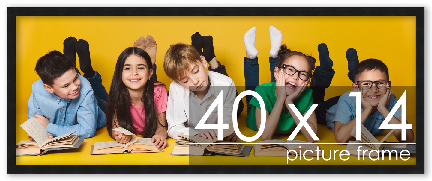40x14 Black Wood Picture Panoramic Frame - UV Acrylic, Foam Board Backing, Hanging Hardware