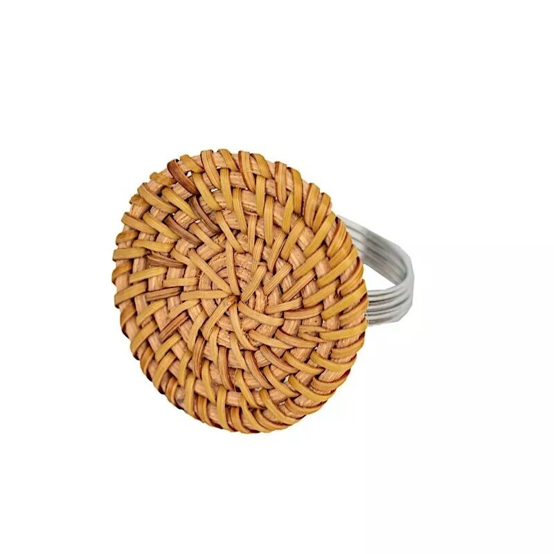 Natural 4 Metal 2&#x22; Woven Rattan Design Napkin Rings Party Events Decorations