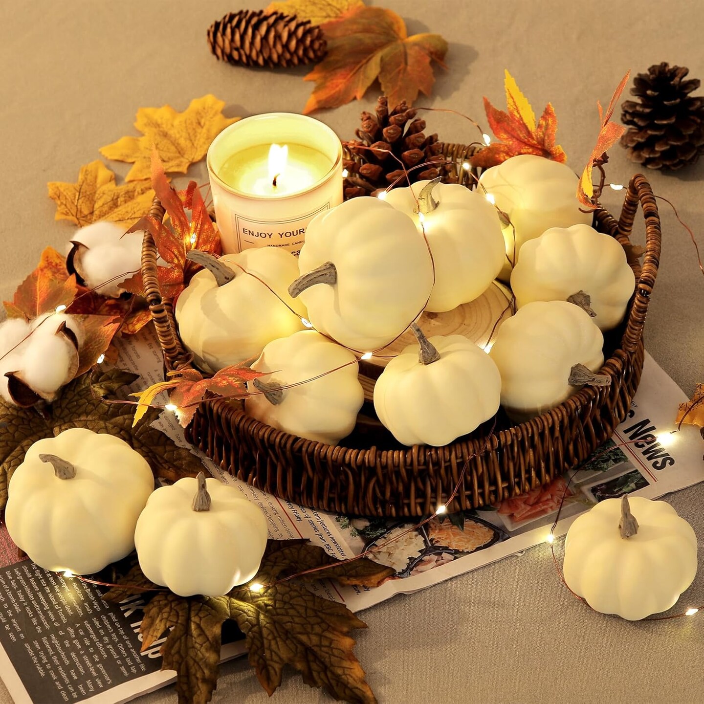 Beige Foam Pumpkins for Home Decor DIY