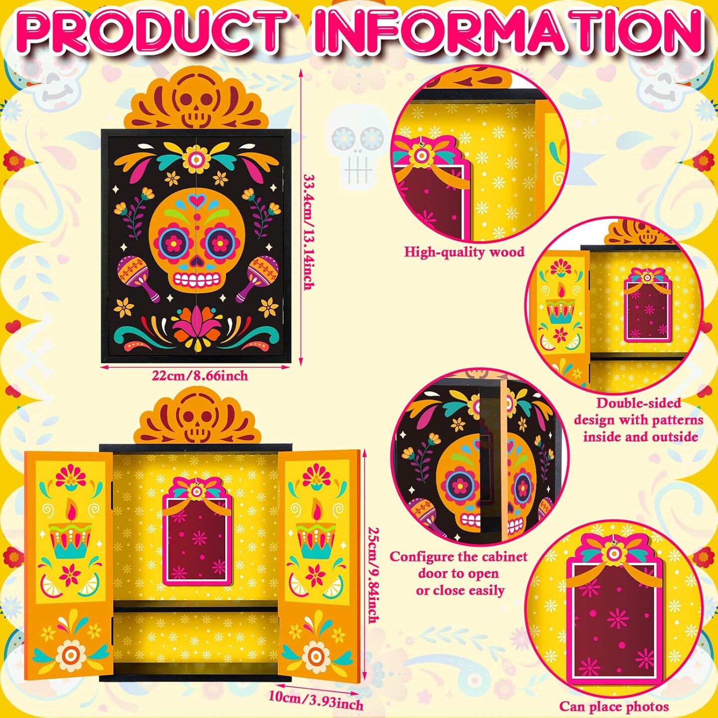 Day of The Dead Ofrenda Wooden Box Set Dia De Los Muertos Ofrenda Shadow Box Altar Ofrenda Supplies Memory Picture Frame Box Commemorative Gifts for Friends