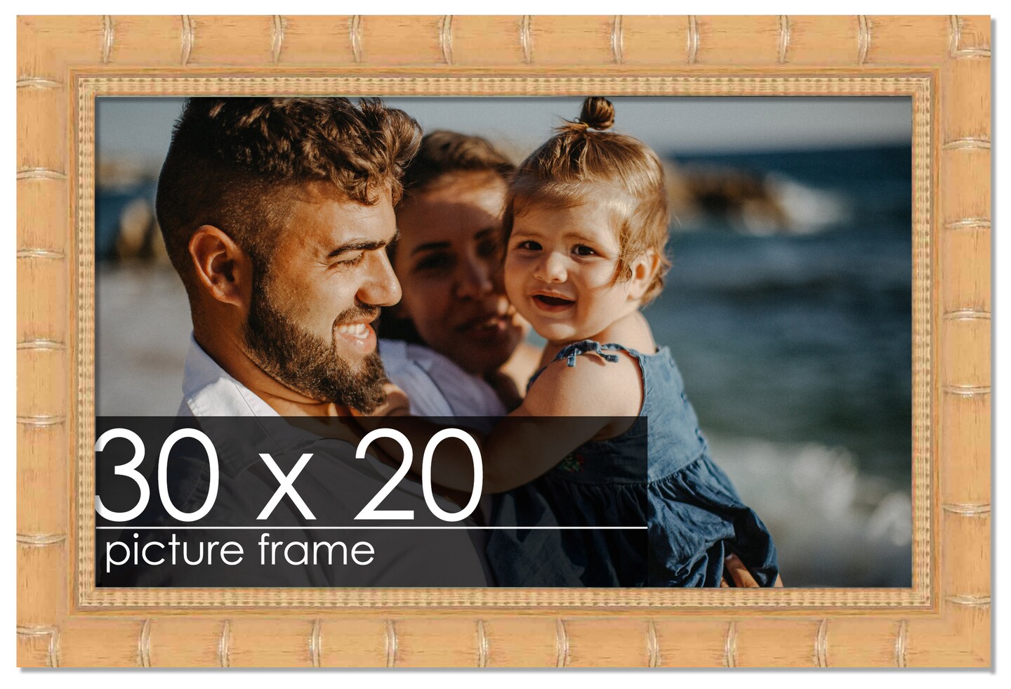 30x20 Natural Modern Bamboo Picture Frame - UV Acrylic, Foam Board Backing, Hanging Hardware