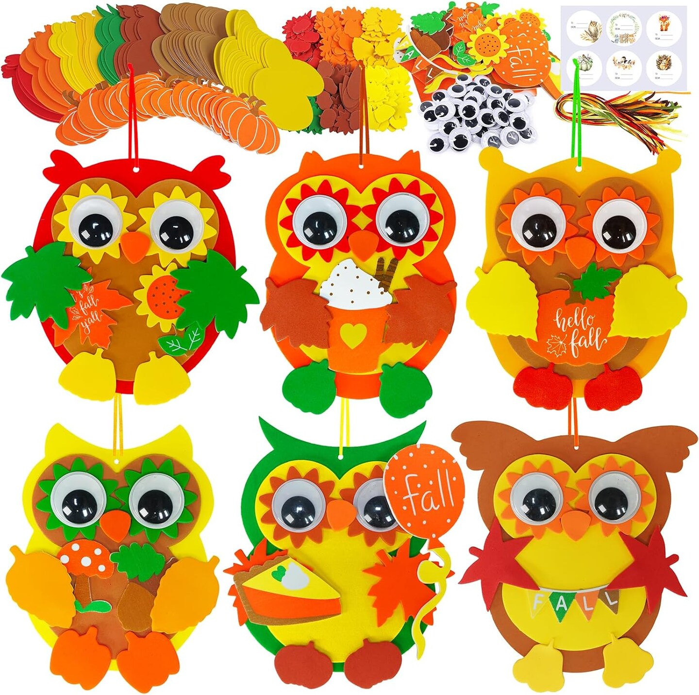 Crafts DIY Fall Owl Ornaments Decoration Art Sets Autum Owl Maple Leaf Pumpkin Arts and Crafts Harvest Foam Stickers for Kids Halloween Classroom Activities