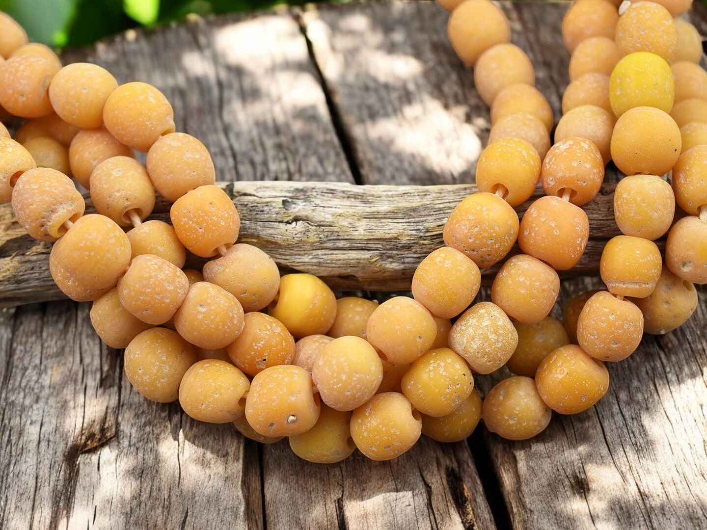 Goldenrod Pompeii Round Beads (24&#x22; Strand)  Indonesian Glass Beads