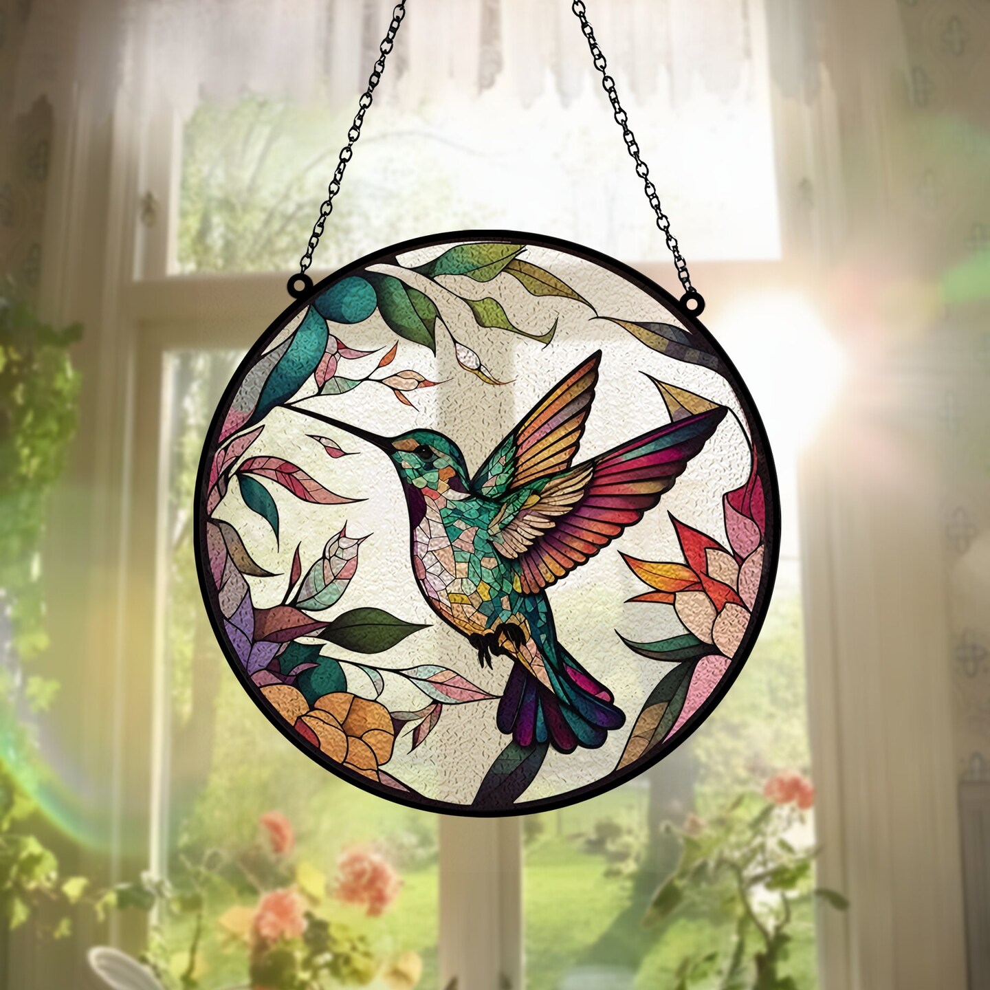 Floral Stained good Glass Suncatcher