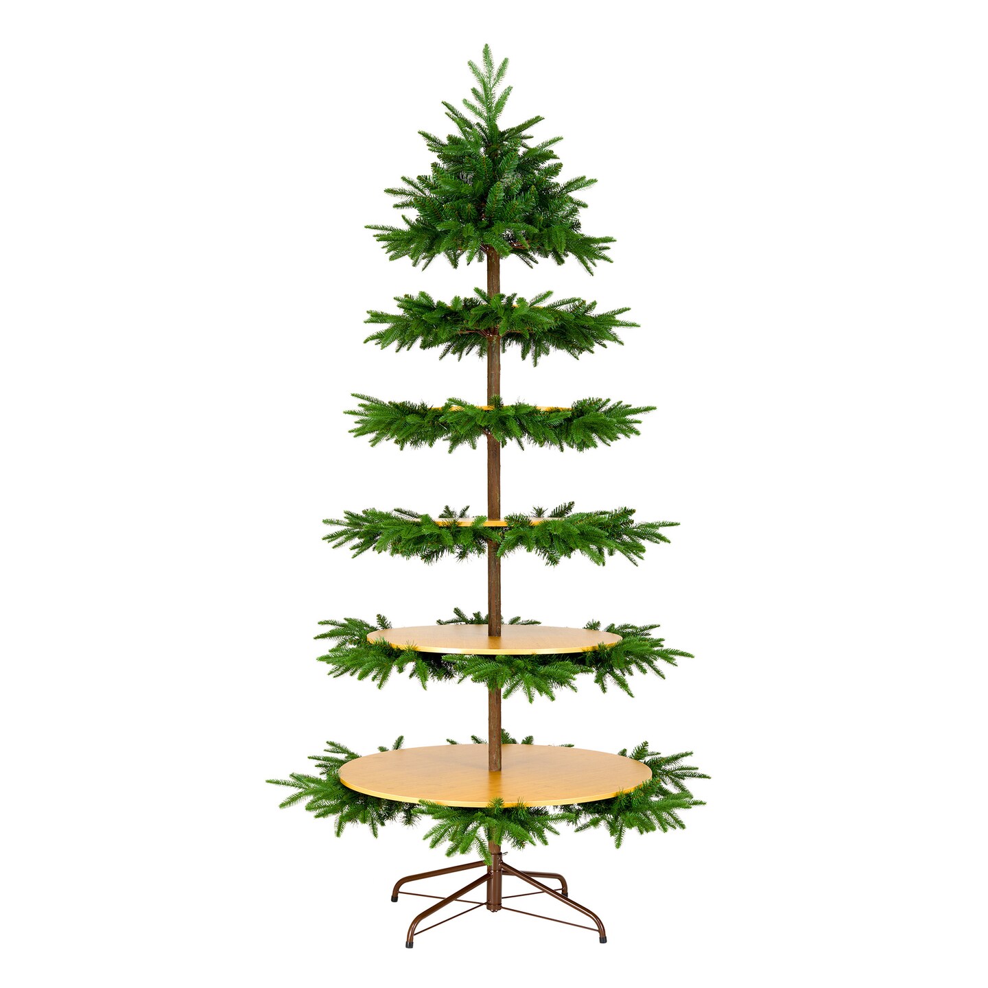 National Tree Company Feel Real® Artificial Christmas Tree, Green, Platform Slim, 5 Piece Bamboo Shelves, Includes Stand, 7.5 Feet