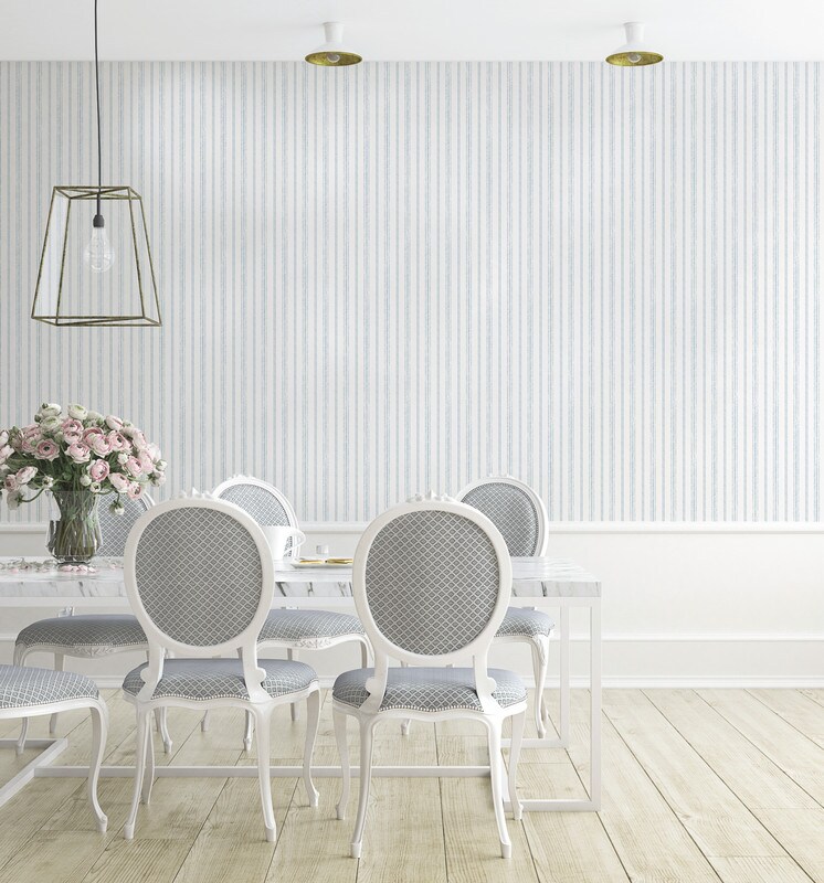 Tempaper Nautical Stripe Peel and Stick Wallpaper Blue/White