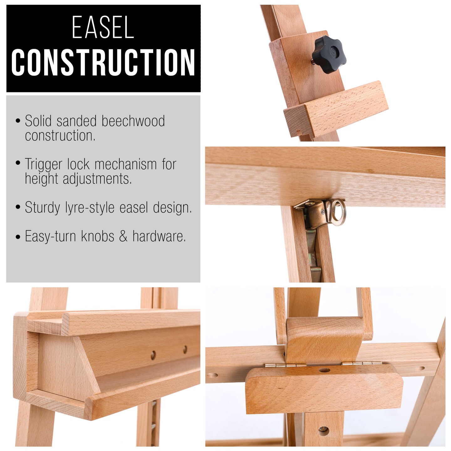 Sunset 64&#x22; to 89&#x22; High Lyre Style Studio A-Frame Easel with Artist Storage Tray - Sturdy Beechwood, Inclinable Mast, Adjustable Height To 48&#x22; Canvas