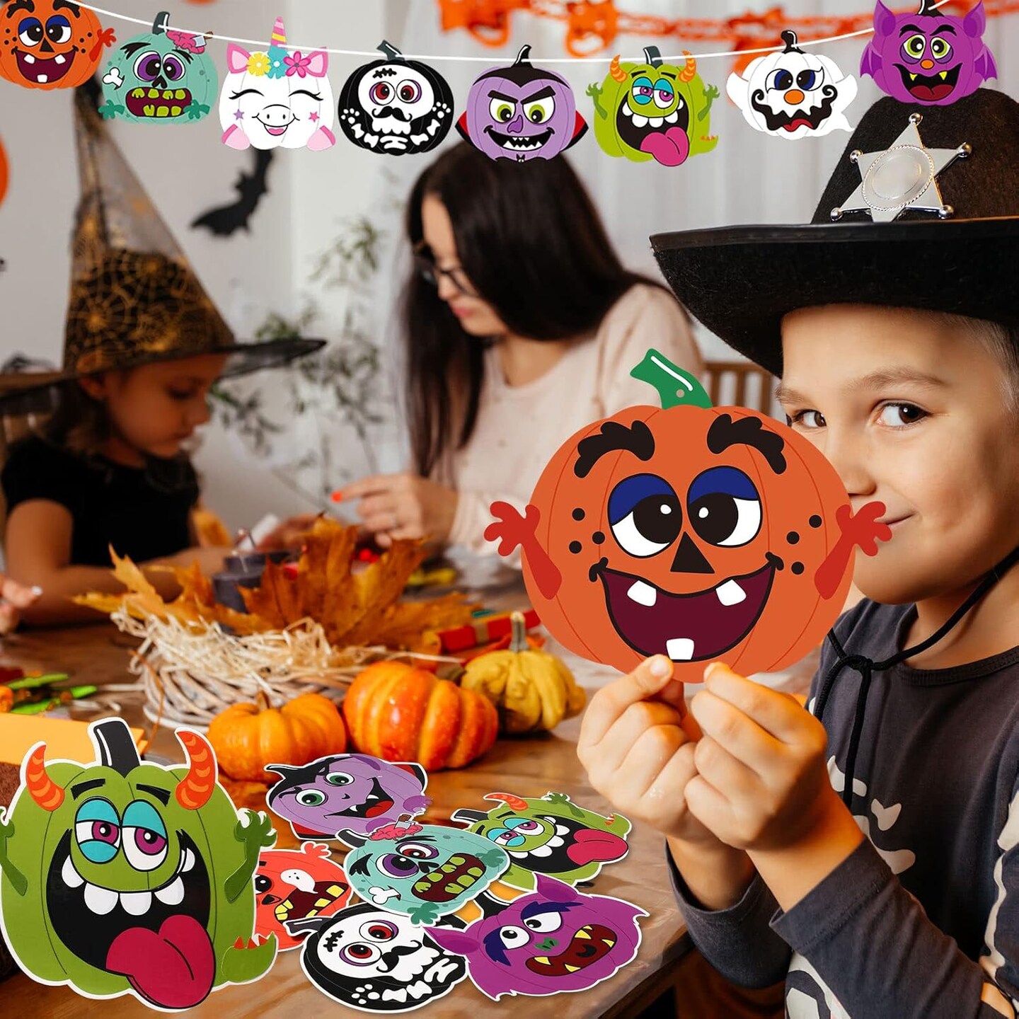 24 Pcs Halloween Crafts for Kids Pumpkin Craft Stickers
