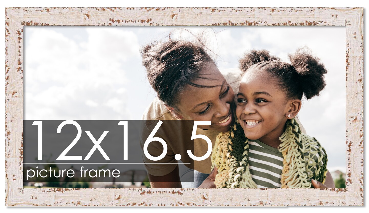 Photo Size Shabby Chic White Picture Frame - UV Acrylic, Foam Board Backing, Hanging Hardware