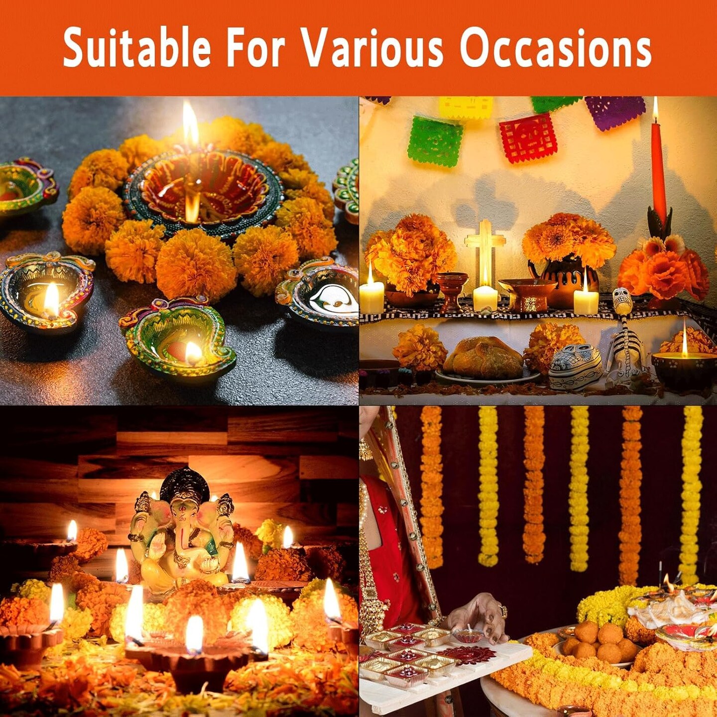 5 Pcs Marigold Flower Garland with Light for Indian Decor