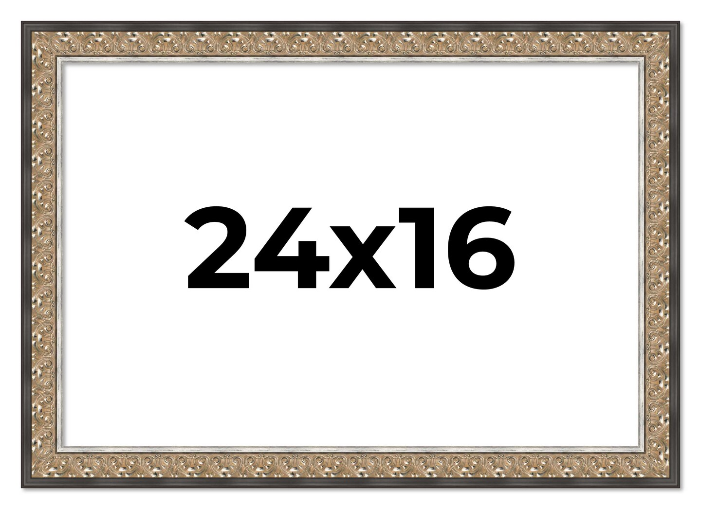 16x24 Ornate Picture Frame with UV-Resistant Acrylic &#x26; Acid Free Backing, Available in 5 Finishes - Black, Brown, Gold, Silver, White