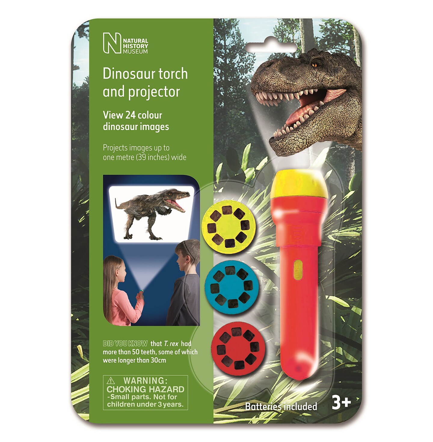 Natural History Museum Dinosaur Flashlight and Projector - STEM Toy - 24 Color Dinosaur Images