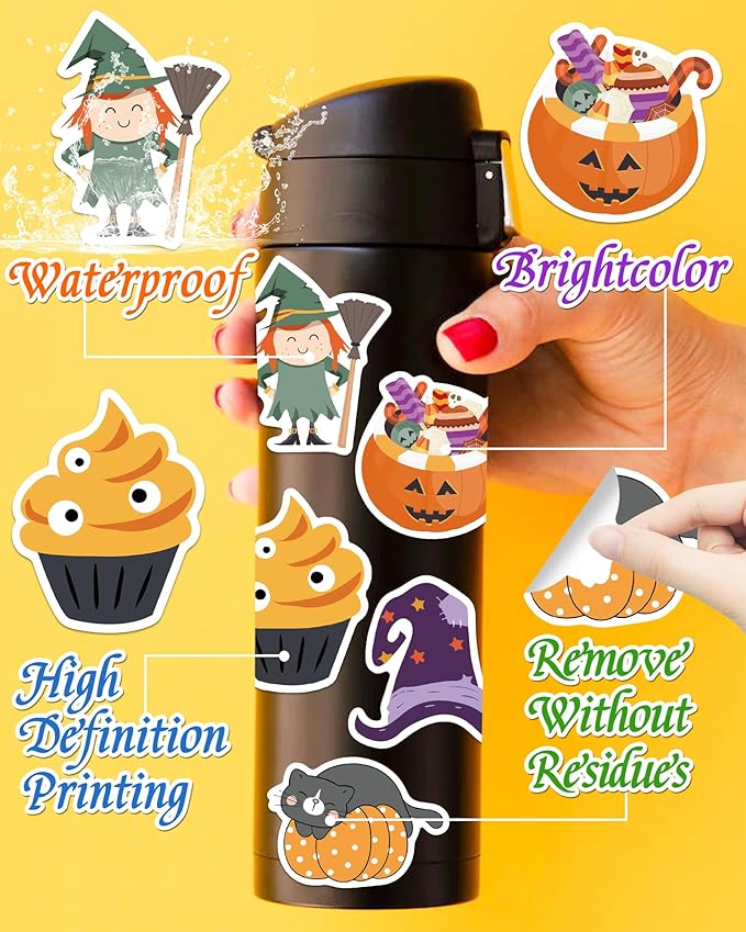 Halloween Pumpkin Stickers Bulk for Water Bottles, Vinyl Waterproof Stickers for Halloween Party Favors Crafts Games Halloween Gifts for Kids Teens Adults