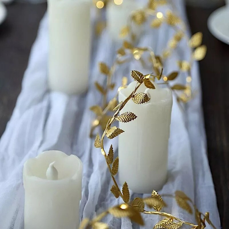 15 ft LED Metallic Gold Rose Leaves Garland Battery Operated Fairy Lights Party