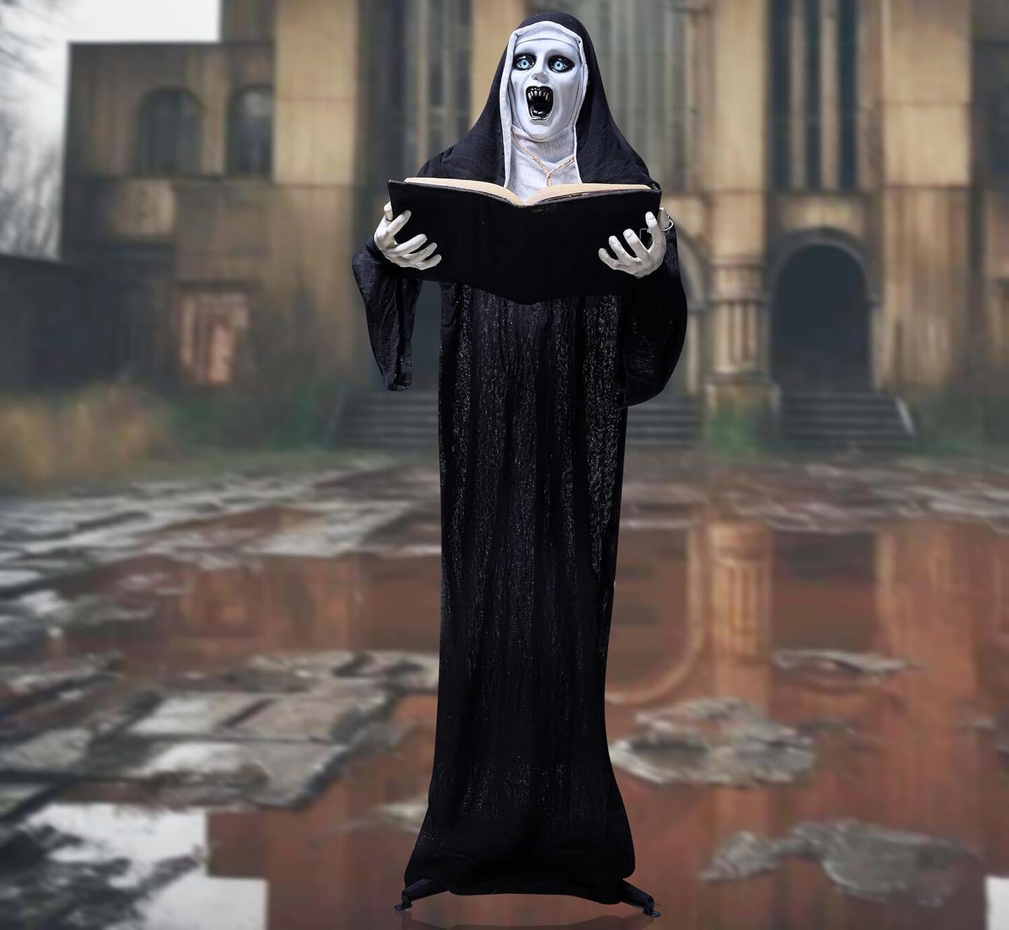 Nun with Sound &#x26; Light, Sound Activated Halloween Decorations Decor for Yard Lawn Outdoor Indoor Haunted House Prop