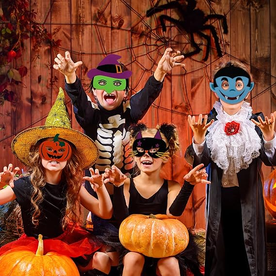 18 Pieces Felt Halloween Mask DIY Adhesive Felt Mask Craft Kit