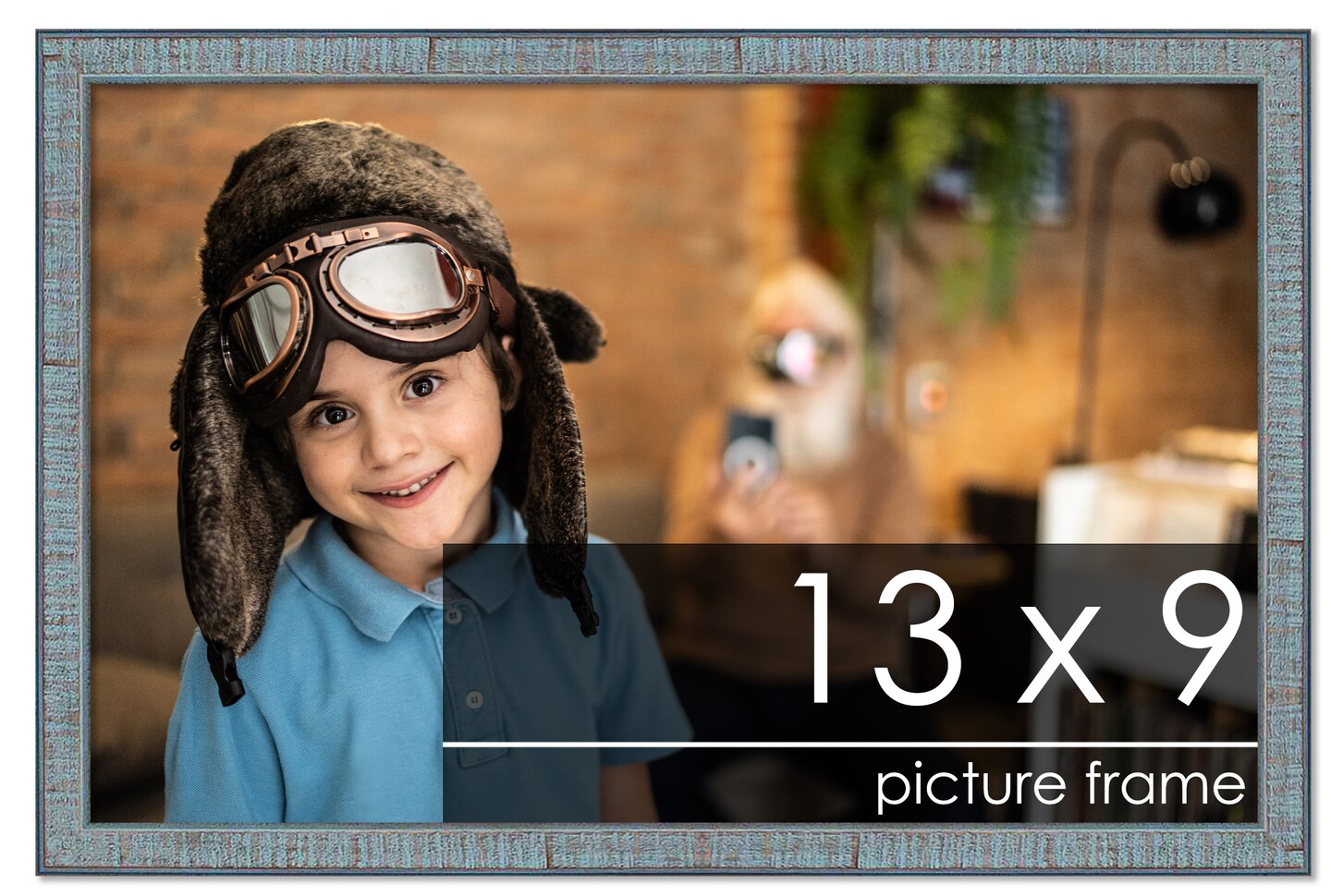 Photo Size Textured Blue Picture Frame - UV Acrylic, Foam Board Backing, Hanging Hardware