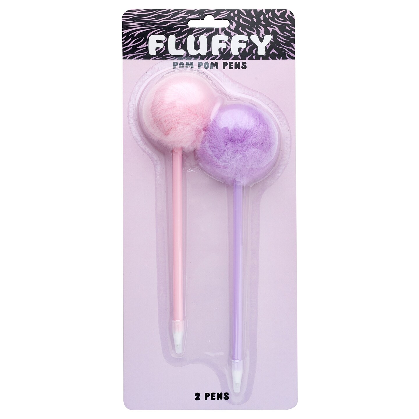 American Crafts Fluffy Pom Pom Pens 2/Pkg-Pink &#x26; Purple