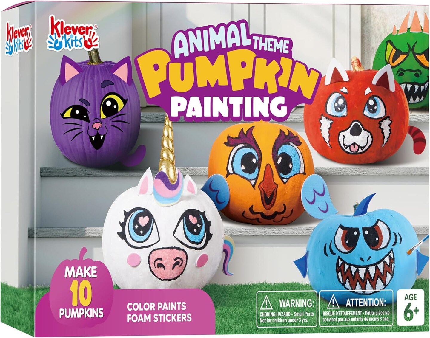 Decorating Kit, Halloween Party Supplies Arts Crafts, Party Favor for Kids, DIY Pumpkin Painting Kit with 10 Animal Designs, Coloring Craft Games Classroom Activities