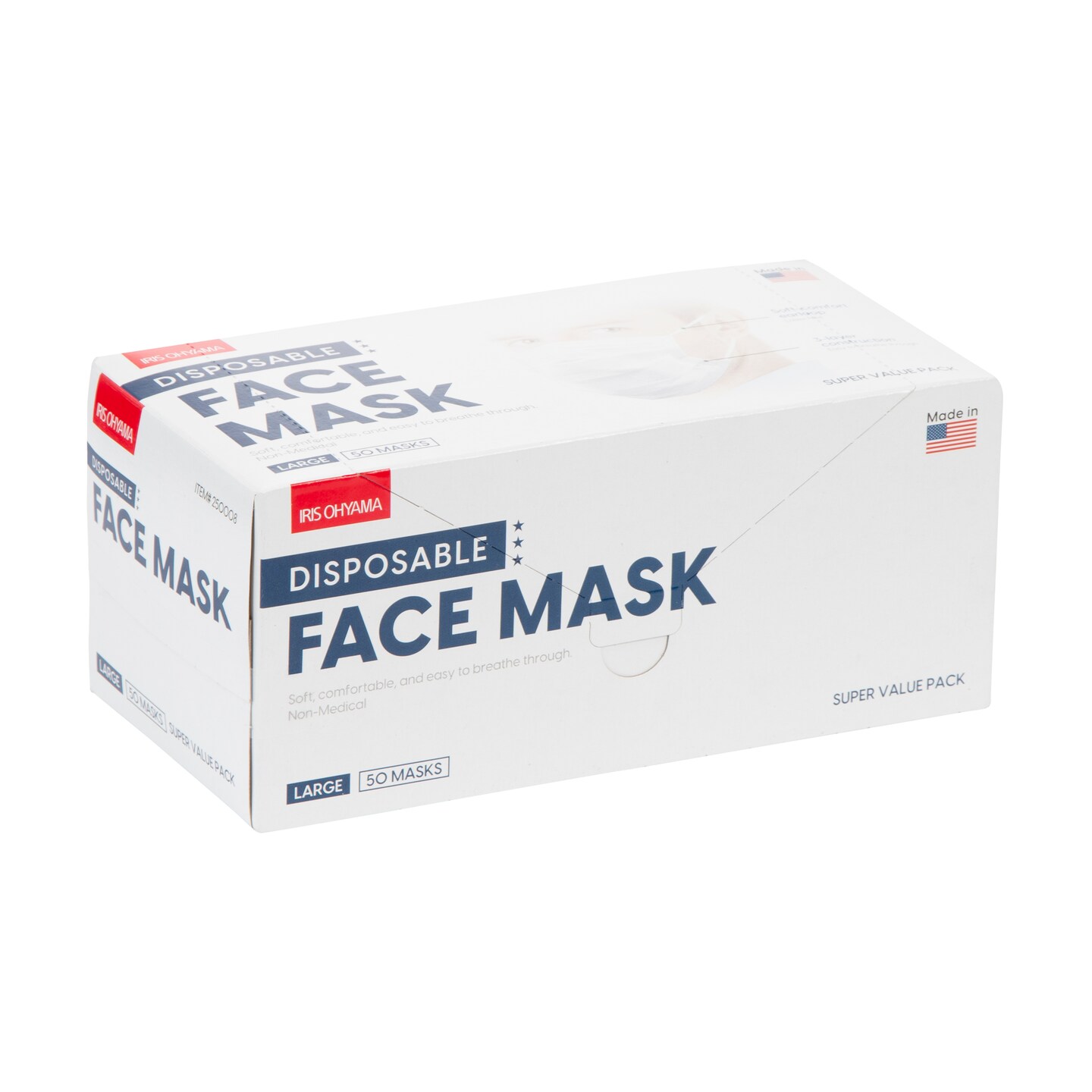 IRIS USA 50-Piece Earloop Face Mask, Made in USA