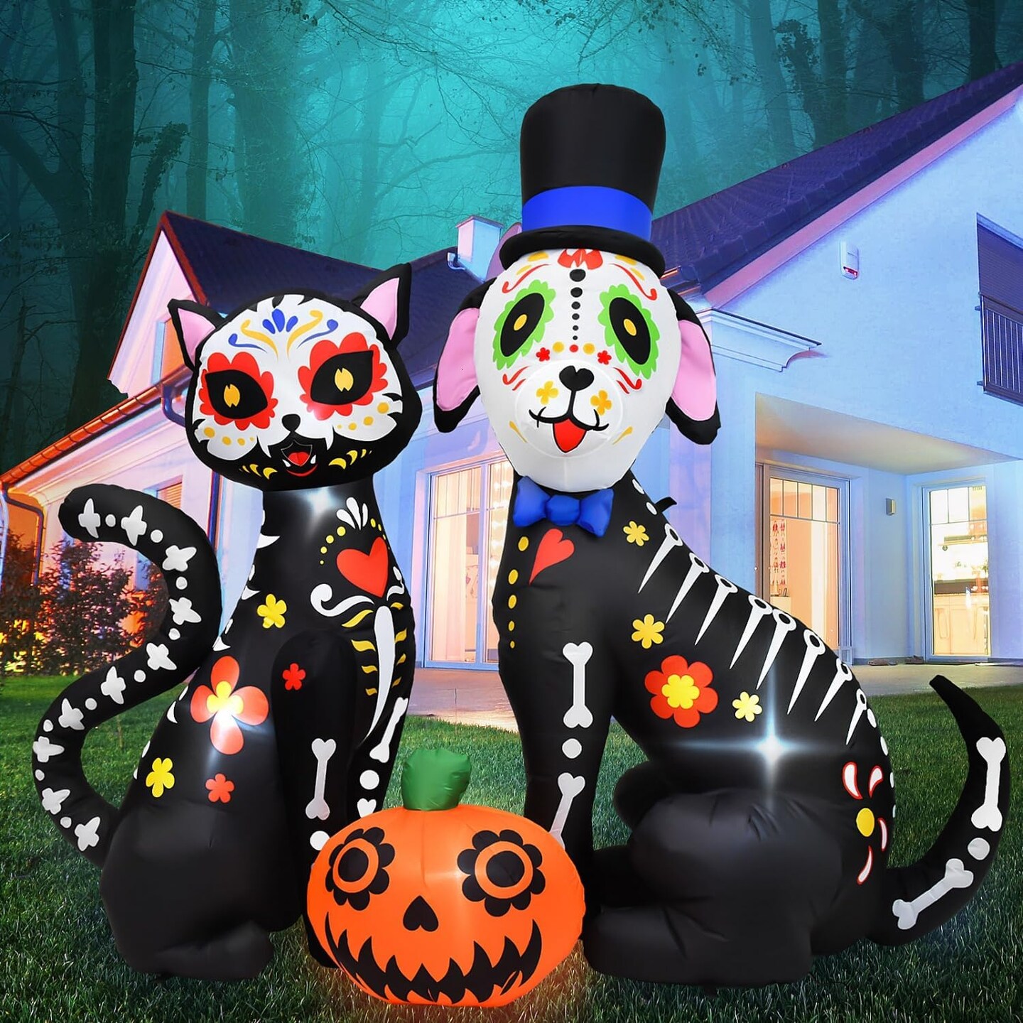 5 FT Halloween Inflatables Black Cat and Dog Day of The Dead Decorations